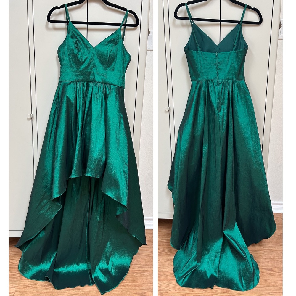 B Darlin Emerald Taffeta High Low Gown Dress - sz 3/4, sz small - WICKED vibes